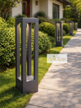 AriGlow Modern 12W Bollard Garden Lights For Outdoor Areas - Grey Body, Color Temp - Warm White
